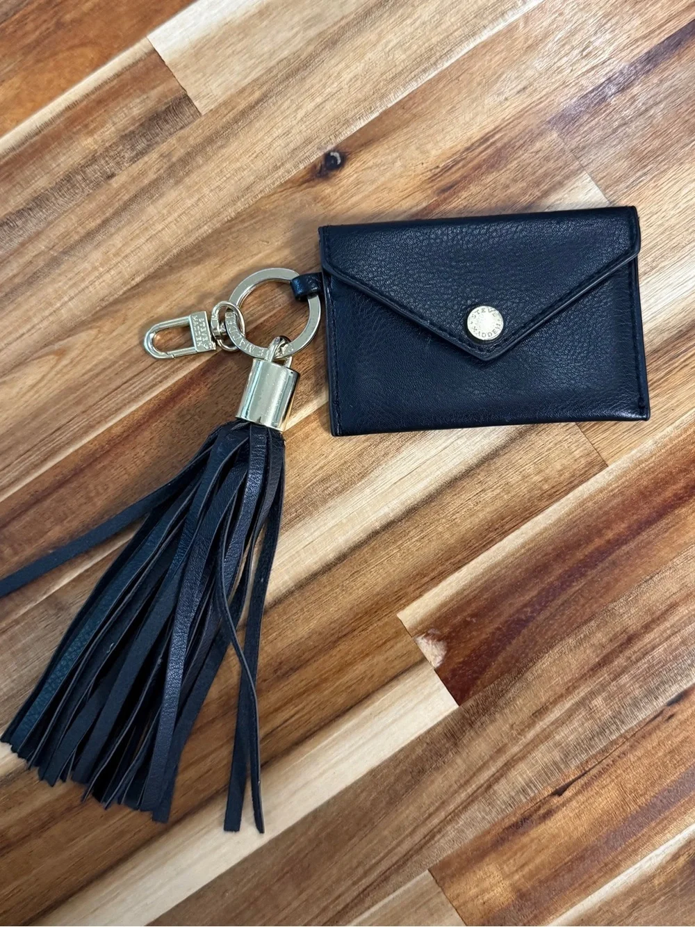 Steve Madden Black Leather Tassel Keychain Card Holder